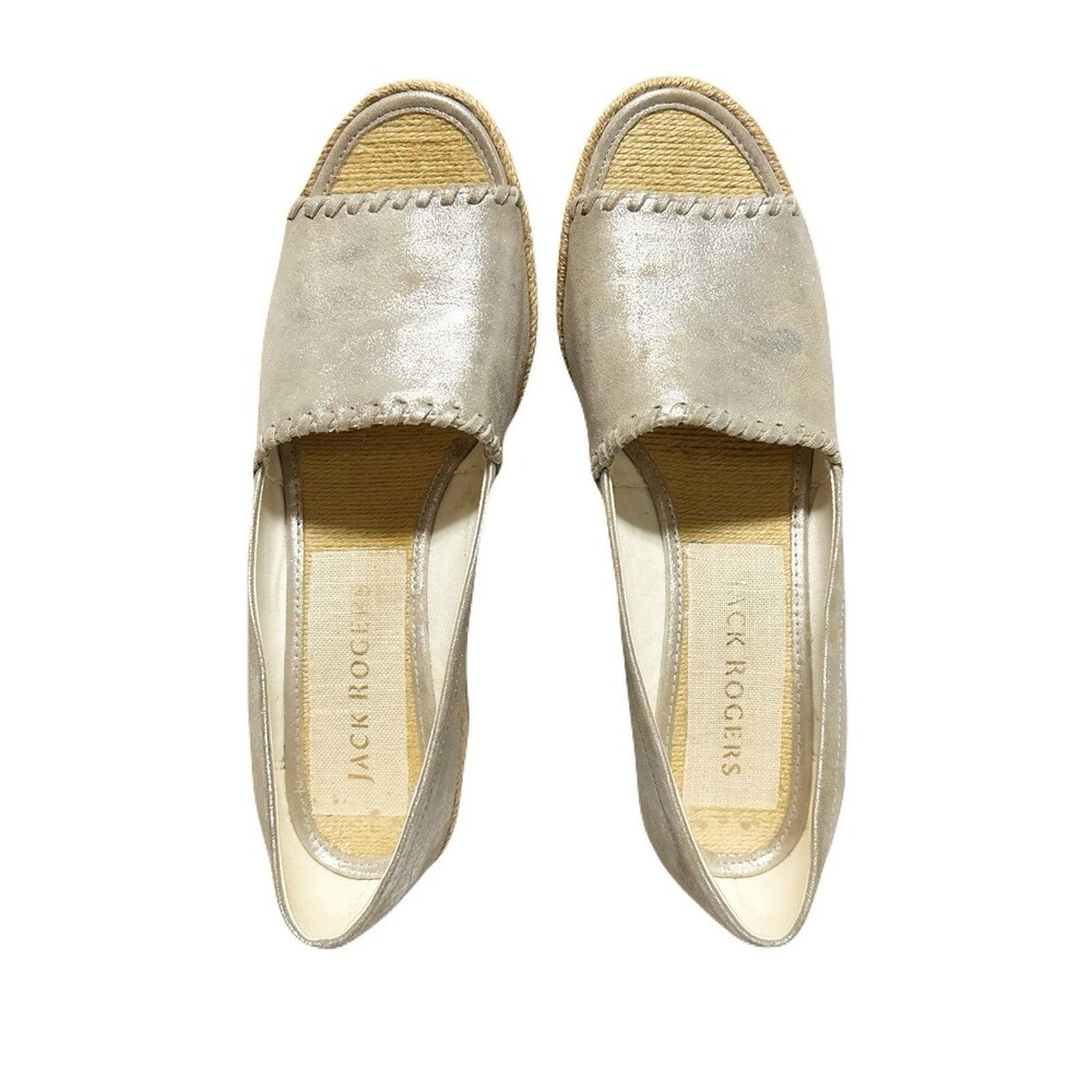 Jack Rogers Womens Size 9 Silver Metallic Palmer Espadrille Wedge Fits Like 8.5 - Picture 5 of 9